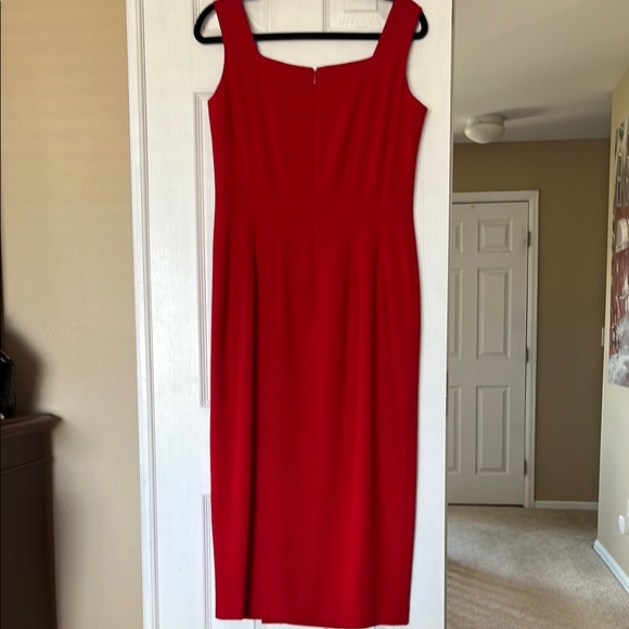 Liz Claiborne Red Sheath Midi Dress Sleeveless With Scarf Scoop Neck Sz 8 - Picture 7 of 7